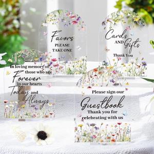 Cinnvoice 4 Pcs Flower Acrylic Wedding Signs for Ceremony and Reception Guest Book Wedding Cards and Gifts Sign Please Take One Couple Loving Memory table Decor(Flower)