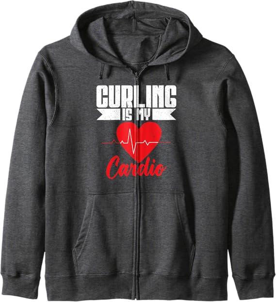 Curling Is My Cardio Curling Zip Hoodie, Size M, Color: Dark Heather Grey