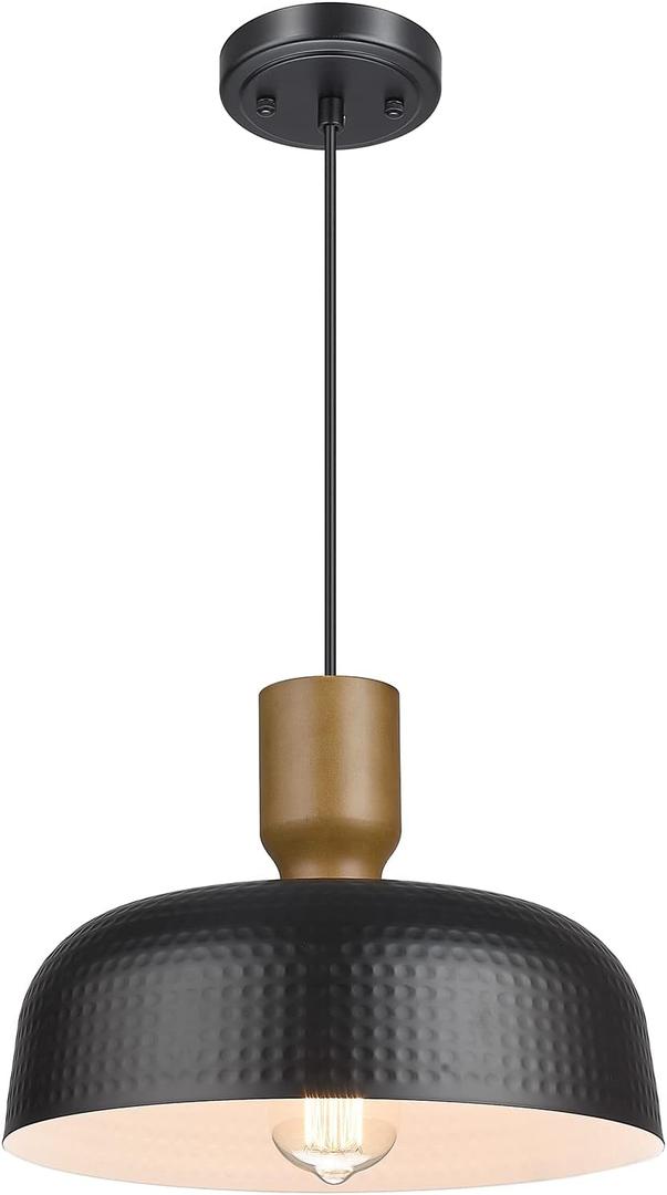 Darkaway Industrial Pendant Light Fixtures Ceiling Hanging with Hammered Metal Shade, Black Pendant Light for Kitchen Island Lighting Hanging Lamp Adjustable Height, Medium (Medium, 1 Pack)