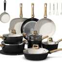 Bazova 25-PC Pots and Pans Set Non Stick Ceramic Cookware Set, Healthy Non Toxic Kitchen Cookware Sets with Large Capacity, Induction Compatible, PFAS/PTFE/PFOA/PFOS Free, Black/White