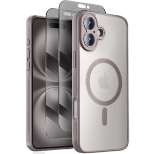 Symcele Designed for iPhone 16 Case, Compatible with MagSafe, with Privacy Screen Protectors X2, [Camera Protection] [15FT Drop Protection] Shockproof Phone Case, 6.1", Natural Titanium