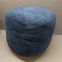 Round Stuffed Pouf Ottoman,Corduroy Foot Rest with Rebound Foam Filled, Furry and Fluffy Foot Stool Ottoman, Floor Poufs for Living Room (Blue, 20" D x 20" W x 15" H)
