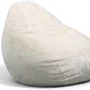 Big Large Teardrop Foam Filled Bean Bag Chair with Removable Cover, Ivory Short Shag, 4 feet Big