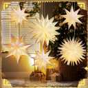 Christmas Snowflake Paper Lantern Xmas Star Lantern Ornaments with 6 LED Light White Hanging Lamp for Xmas Winter Weddings Birthday Holiday Party Decoration(Classic Style)