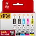 280 281 PGI-280XXL CLI-281XXL Compatible Ink Cartridge Replacement for Canon 280 281 XXL Ink to use with PIXMA TR8600 TS9500 TR8622 TR8622a TR8620 TS700 TS6100 TS6120 TR7520 TS6200 Printer (5 Pack) (PGBK,Black,Cyan,Magenta,Yellow)