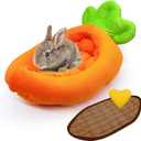 Bunny Bed,Thick&Soft Rabbit Bed with Removable Cushion,Machine Washable with Rattan Mat & Heart Decor, Cozy Warm Small Animal Sleeping Beds (Carrot Shape-M)