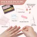 UNA GELLA Chrome Nude Press On Nails: Short Square Soft Gel Press Ons Kit with Nail Tips Glue on Nails, 16 Sizes - 32 Reusable Chrome Holographic Fake Nails Kit, Nude Pink