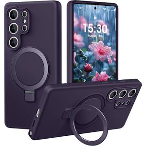Liquid Silicone Case for Samsung Galaxy S25 Ultra with Magnetic Stand, Mil-Grade Drop Shockproof, Full Camera Protection Anti-Scratch Microfiber Lining Silicone Phone case, Purple