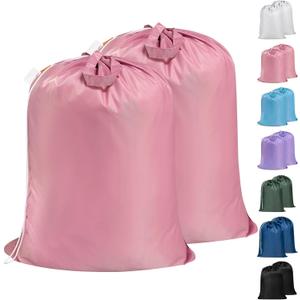 Polecasa Heavy Duty Large Laundry Bag with 130gsm Tear Resistant Fabric and Handles, Easy to Carry Durable Dirty Clothes Drawstring Bag, Perfect for College Dorm, Travel, 2 Pack 28x36, Pink