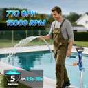 Cordless Stick Water Transfer Pump with 2x4.0Ah 21V Batteries, 770GPH, 32FT Head, 45-Mins Long Runtime, Powerful & Quick Battery Water Pump Compatible with Makita 18V Battery
