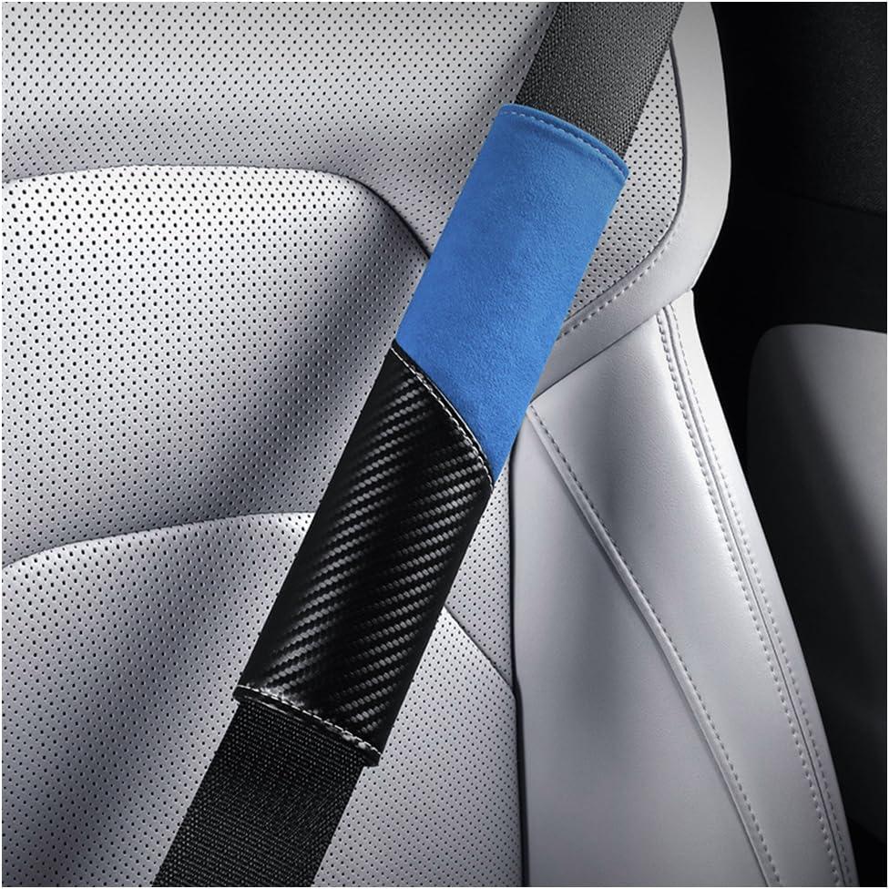 Car Seat Belt Cover, 2PCS Carbon Fiber Leather Soft Vehicle Seatbelt Shoulder Strap Covers, Comfortable Automotive Interior Harness Pad, Universal Fit (Black Blue)