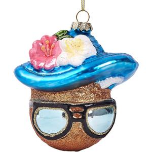 2 x Gold Christmas Tree Ornaments 2025 - Gingerbread Face with Glasses, Mini Glass Blown Hanging Christmas Decorations, Fun Rare Ornaments for Xmas Tree Home Outdoor Centerpiece