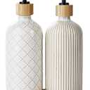 Getstar Hand and Dish Soap Dispenser Set, Ceramic Soap Dispenser for Bathroom and Kitchen with Rust Proof Pump and Tray, Set of 2 (Black Pump)