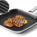 SNOWCLAD Nonstick Grill Pan,12 Inch Square Steak Grilling Pan for Indoor Cooking & Outdoor Grilling, Non Stick Stainless Steel Grill Skillet Steak Pan, PFOA Free cookware