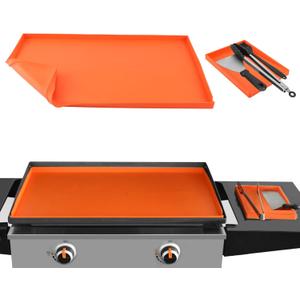 Utheer 28 Inch Silicone Griddle & Spatula Mat for Blackstone Griddle, Heavy Duty Food Grade Silicone Mat, All Season Cooking Protective Grill Cover, 28 Inch Blackstone griddle cover (Orange)