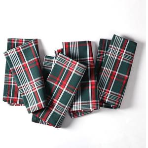 Ramanta Home Christmas Cloth Napkins Set of 5 - Decorative Plaid Check Dinner Napkin for Holiday Guest Party and Gift, Xmas Red Tartan Washable Cotton Reusable Table Linen 18x18 Inch - Green