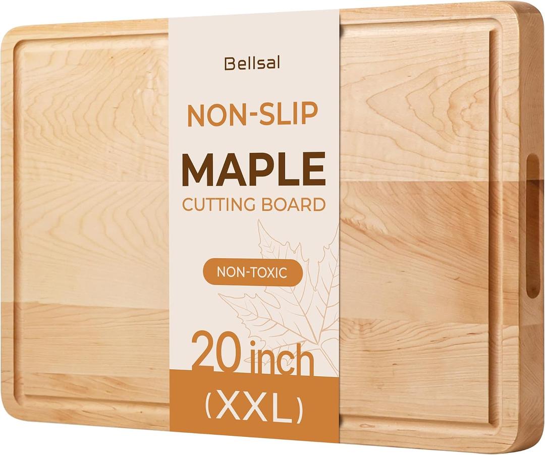 Hard Maple Wood Cutting Board for Kitchen Non Slip Feet Over Sink, 20"L x 16"W