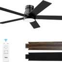 TCL 52" Ceiling Fan with Lights, Black Flush Mount Ceiling Fans with Remote Control, 6 Speeds DC Reversible, Dimmable, Noiseless, Low Profile Ceiling Fans for Bedroom