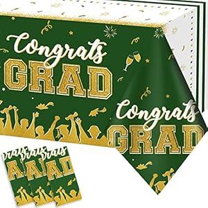 chiazllta Set of 3 Graduation Tablecloths Class of 2025 Congrats Grad Black Graduation Party Tablecover Decorations Party Supplies Large Size Plastic 54"x108"(Black & Gold)