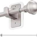 ENJOYBASICS No Drill Curtain Rods for Window 48 to 84 Inches, 5/8 Inch Diameter Renter Friendly Drapery Rod with Adhesive Brackets without Drilling, Adjustable from 27 to 90 Inches, Nickel