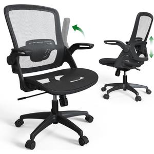 Mesh Seat Home Office Desk Computer Chair Height Adjustable Back Support with Flip Up Arms Swivel Wheels for Adult