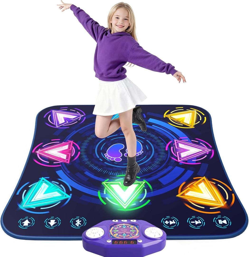 Dance Mat Toys for 3-12 Year Old Girls & Boys, Dance Mats with Light Up 8-Buttons & Wireless Bluetooth, Music Dance Toy with 5 Modes Game, Birthday Xmas Gifts for 3 4 5 6 7 8 9 10+ Year Old Girls Boys