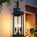 Large Outdoor Wall Light Fixture: 24in Black 3-Light Modern Porch Lantern, Waterproof Exterior Lighting Sconce Wall Mount, Outside Lamp for House Garage E12 Base, 1 PK No Sensor