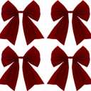 Giegxin 4 Pcs Large Burgundy Christmas Velvet Bows 9 x 10.6 Inch Burgundy Christmas Tree Velvet Ornaments Bows Waterproof Xmas Tree Topper for Holiday Xmas Home Outdoor Party Decoration