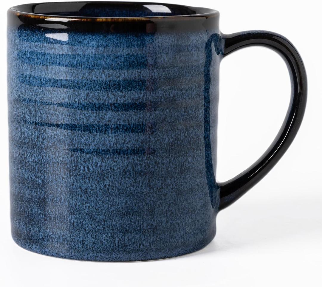 Ceramic Coffee mugs, 23 oz, Extra Large Mugs, Big Tea Cup, Large Handle, Pottery Mug, Big Belly, Transmutation Glaze，Wide Bottom, stripe pattern, Microwave & Dishwasher Safe. (Blue)