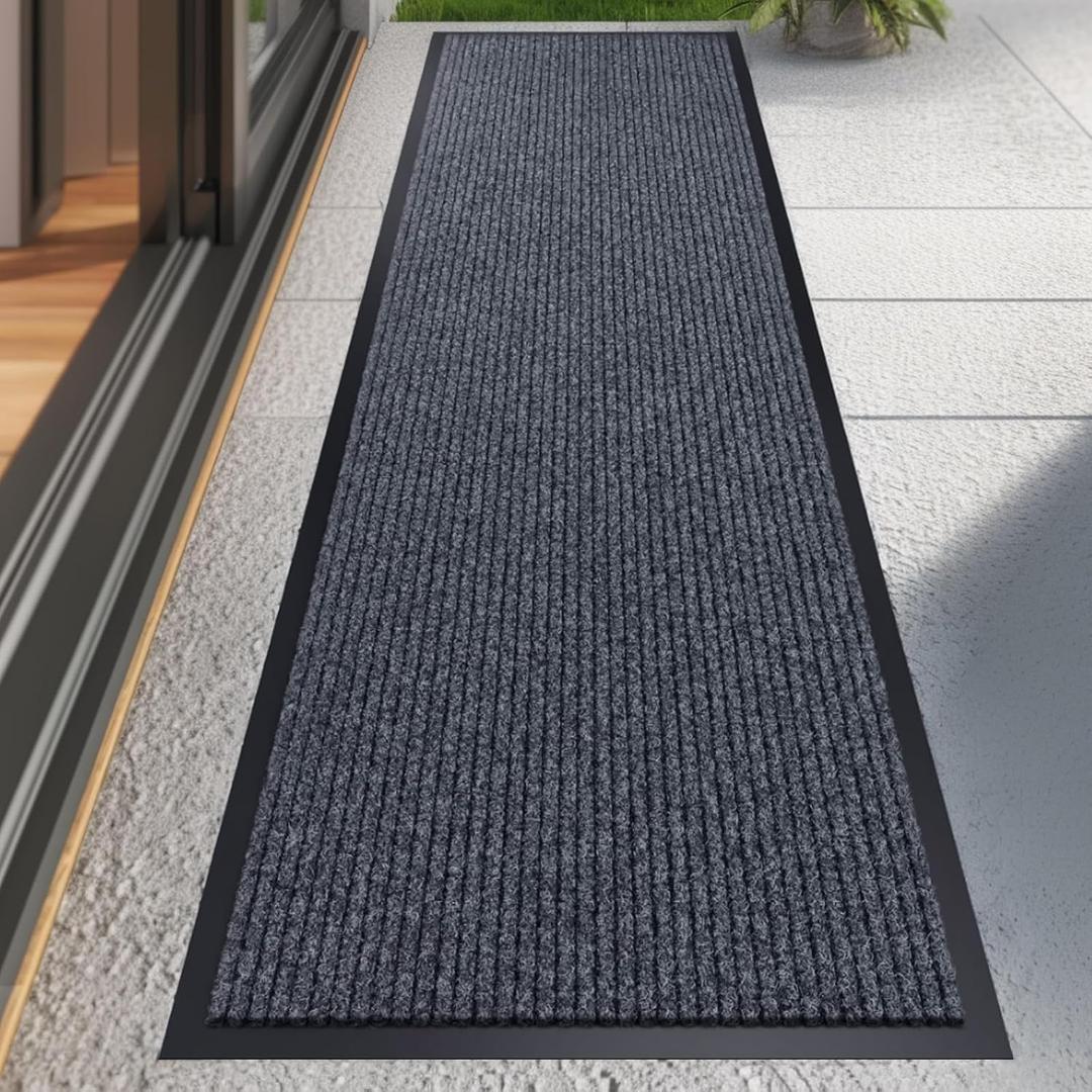 CHICHIC 2'x6' Indoor Outdoor Heavy Duty Door mat, Welcome Front Door Mat for Home Entrance, Super Water Absorbent Large Commercial Floor Mats, Non Slip Rubber Back Entryway Rugs for Garage (Grey)