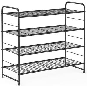 Coonoor 4 Tier Shoe Rack,Stackable and Adjustable Multi-Function Wire Grid Shoe Organizer Storage,Black
