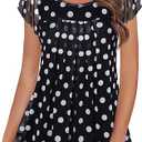 Furnex Women's Short Sleeve Tunic Shirt Pleated Mesh Blouses Summer Floral Tops Medium