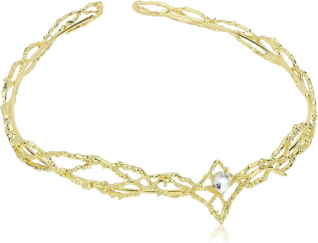 WHAVEL Fairy Crown Elf Circlet Headpiece Renaissance Crystal Headwear Medieval Accessories for Women Men Halloween Cosplay (Gold, White Crystal)