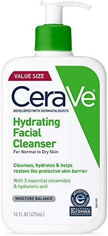 CeraVe Hydrating Facial Cleanser, Moisturizing Face Wash For Dry Skin, Hyaluronic Acid + Ceramides + Glycerin, Hydrating Cleanser For Normal To Dry Skin, National Eczema Association Certified 01/04