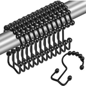 Shower Curtain Hooks,Sturdy Stainless Steel Double Sided Shower Hooks Rings for Bathroom Shower Curtain Rods Curtains Set of 12 Hooks - Matte Black