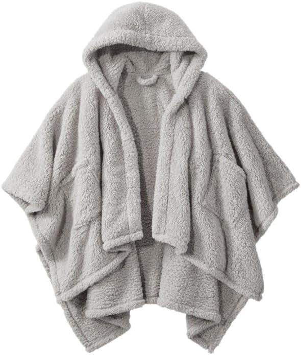 Wearable Blanket Sherpa Poncho Office Work Warm Cozy Shawl Blanket,Plush Cape Wrap for Adults (Gray)