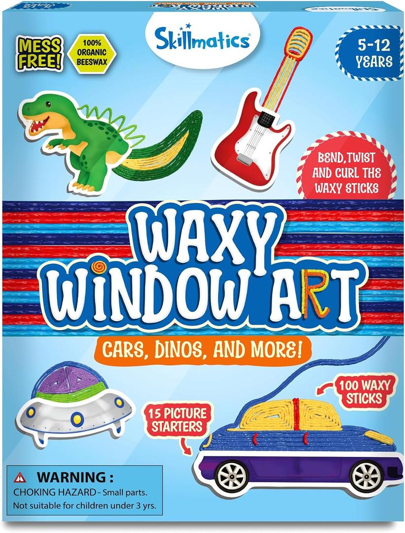 3 x Skillmatics Waxy Window Art - 100 Bendable Waxy Sticks for Mess-Free DIY Fun, Reusable 100% Organic Beeswax Craft Kit, Travel Friendly, Creative Gifts for Girls & Boys Ages 5, 6, 7, 8, 9, 10, 11, 12