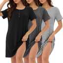 3 Pack Nightgowns for Women Short Sleeve Sleep Shirt Soft Nightshirt Pajamas Dress Casual Sleepwear with Pockets (L)