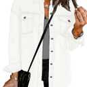 luvamia Denim Jacket for Women Oversized Button Down Casual Jean Shacket Jackets Long Sleeve Frayed Hem Western Trendy (Small, Brilliant White)