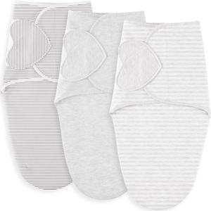 Susurration Swaddles for Newborns, 100% Cotton Baby Swaddle Sleep Sack, with Adjustable Velcro, Breathable and Durable Unisex Swaddle Sleep Sack, 3 Pack (Grey)