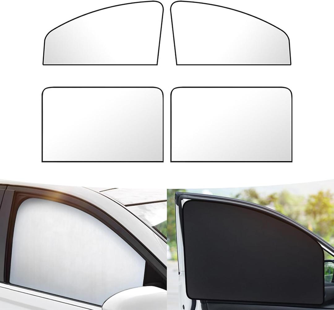 4 PCS Car Side Window Sun Shade, 31.49In x 19.68In x 7.87In Front Window Sun Protection, 31.49In x 19.68In Rear Window Heat Insulation, Universal Foldable Breathable Gauze (Titanium Silver)