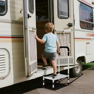 Adjustable Height Car Step Stool with Handrail for RV, SUV & Truck - 4 Legs & Handrail Height Adjustable, Heavy Duty 800 lbs Capacity, Non-Slip Safety Step Assist for Elderly, Seniors & Mobility Aid