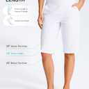 G Gradual Women's 13" Long Swim Board Shorts with Pockets High Waisted Quick Dry Beach Swimming Shorts for Women with Liner (White, L)