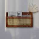 FRIADE Wall Wood Magazine Rack with PE Rattan Grid,Size 17.3" x 4" x 9.4",File Holder For Entryway, Living Room, Waiting Room, Kids room,OfficeBrown