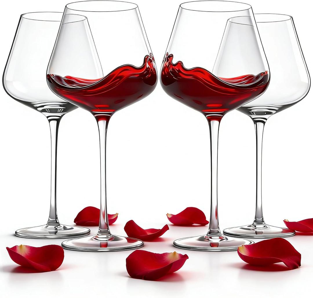 Wine Glasses Set of 4, 18OZ Large Crystal Red Wine Glasses, Hand Blown Vintage Wine Glasses with Thin Rim, Large Bowl, Long Stem, Gifts for Wedding, Valentine's Day, Housewarming, Birthday