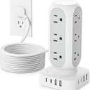 Tower Surge Protector Power Strip, 10FT Extension Cord with Multiple Outlets, Flat Plug Outlet Extender with 12 AC Outlets & 8 USB Ports, 24W Total Charging Station for Home Office Dorm Room