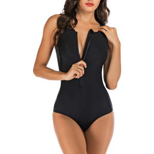 Yateen Womens Rash Guard Zip Front Sleeveless One Piece Swimsuit (Black), M