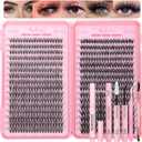Lash Clusters Kit, 640 Pcs Eyelashes Cluster Extensions Kit 9-16mm Flufffy Individual Lashes 30D-60D D Curl False Eyelashes with Thin Band Match Tools for DIY (30D+40D Kit 9-16mm)
