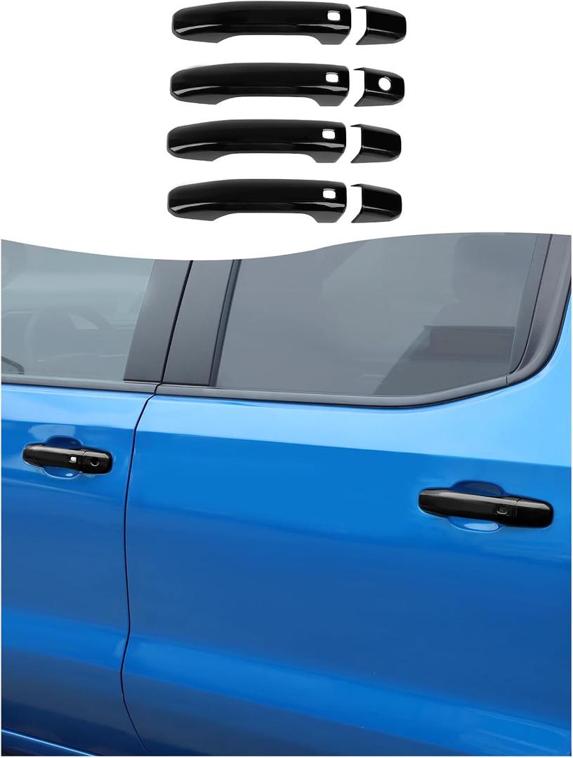 Black Exterior Door Handle Covers Trim Overlay Compatible with 2019-2024 Chevy Silverado GMC Sierra/Tahoe/GMC-Yukon 2021+ Door Handle Protector Shell (with 4 Smartkey Hole)