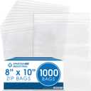 Spartan Industrial - 8 X 10 (1000 Count) Quart Clear Reclosable Zip Plastic Poly Bags with Resealable Lock Seal Zipper - 2 Mil